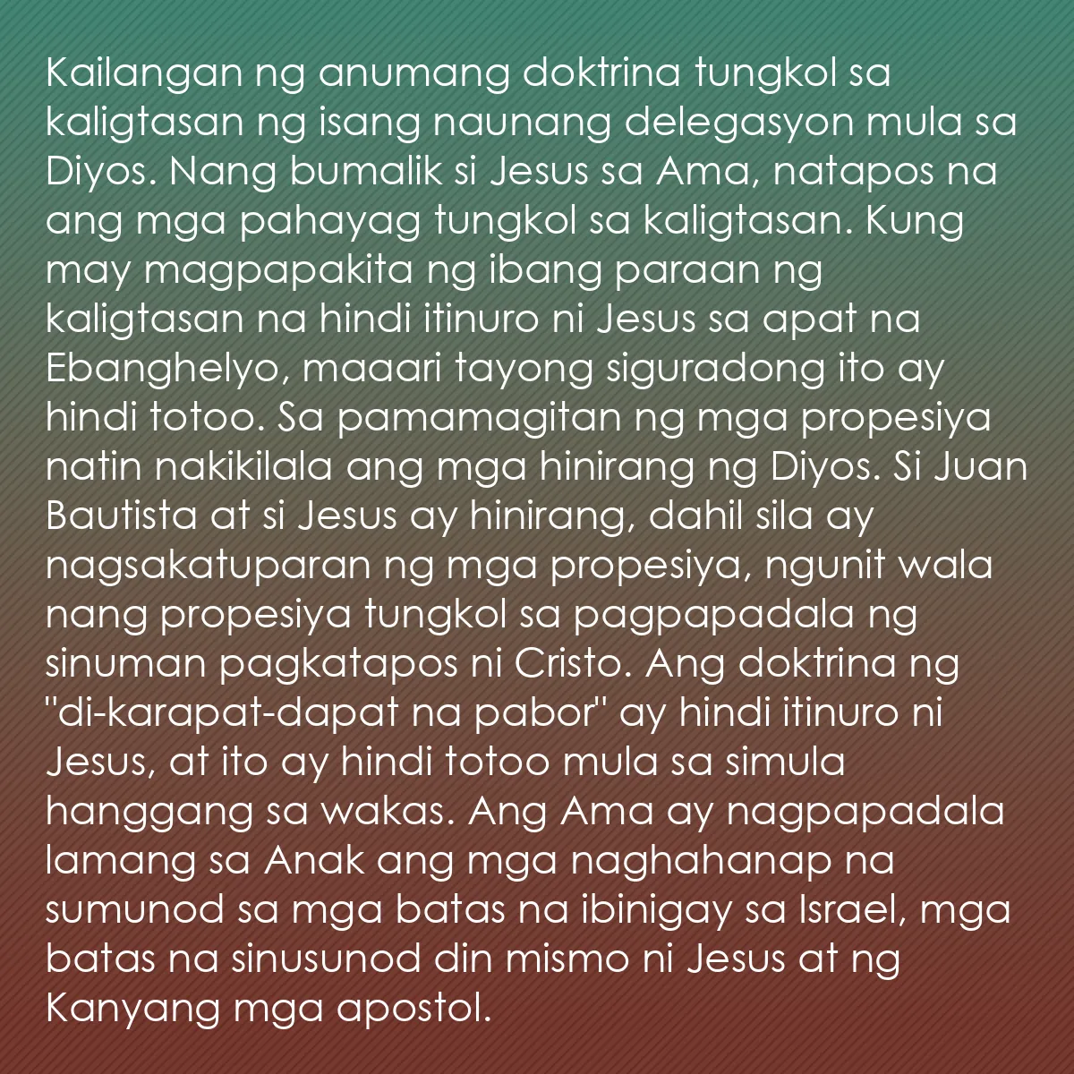 0033 - Post tungkol sa Batas ng Diyos: Kailangan ng anumang doktrina tungkol sa kaligtasan...