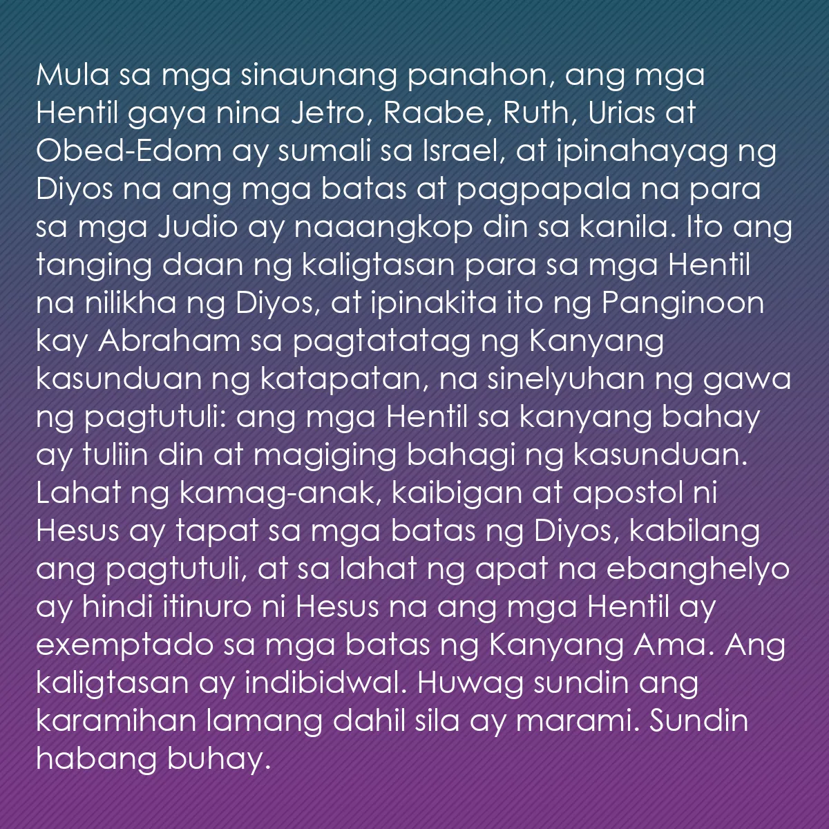0034 - Post tungkol sa Batas ng Diyos: Mula sa mga sinaunang panahon, ang mga Hentil gaya...