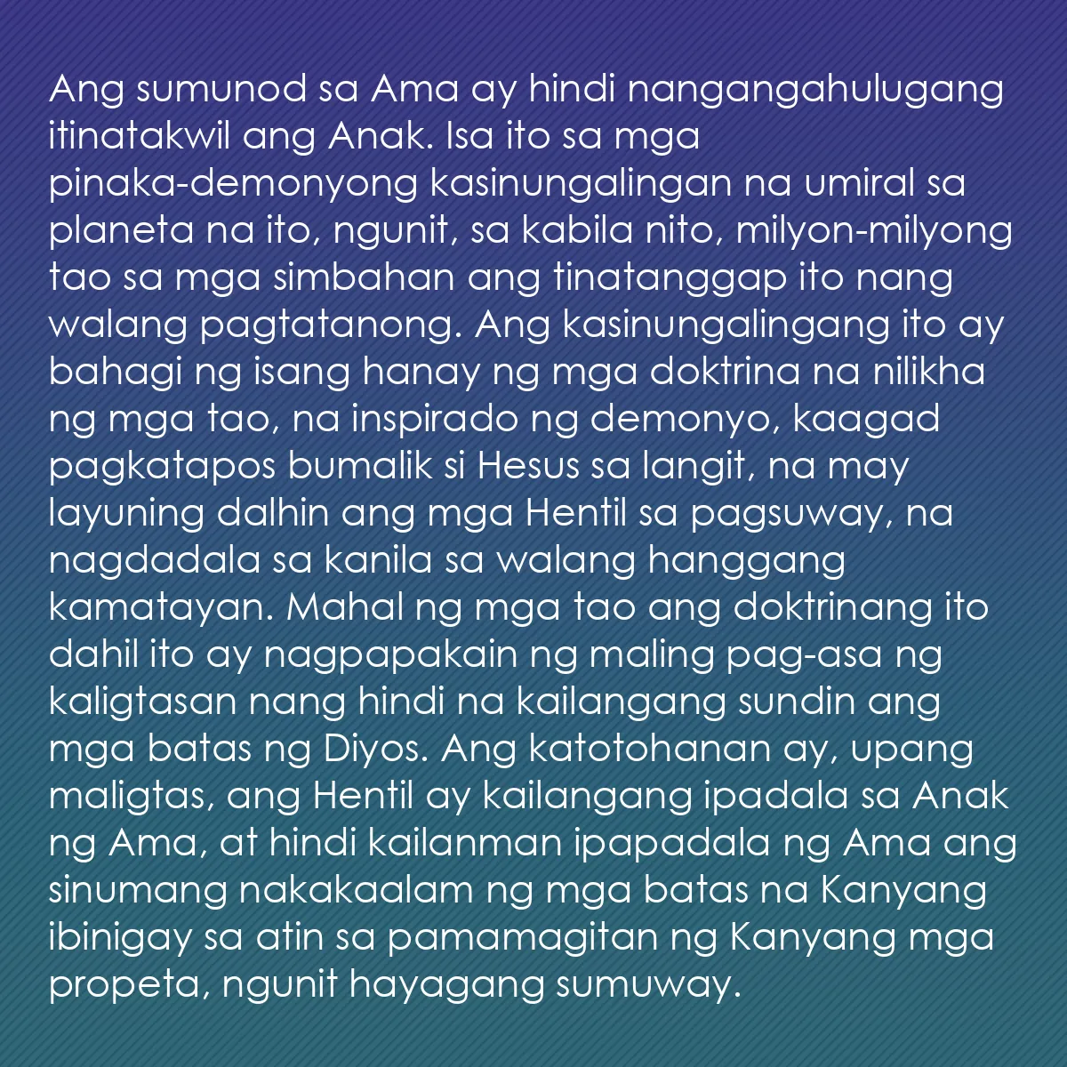 0037 - Post tungkol sa Batas ng Diyos: Ang sumunod sa Ama ay hindi nangangahulugang itinatakwil...