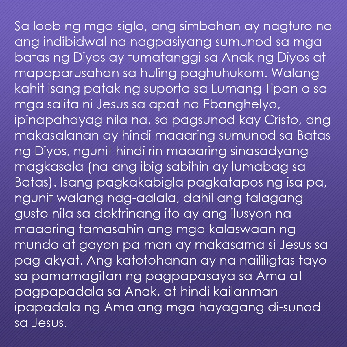 0038 - Post tungkol sa Batas ng Diyos: Sa loob ng mga siglo, ang simbahan ay nagturo na ang...