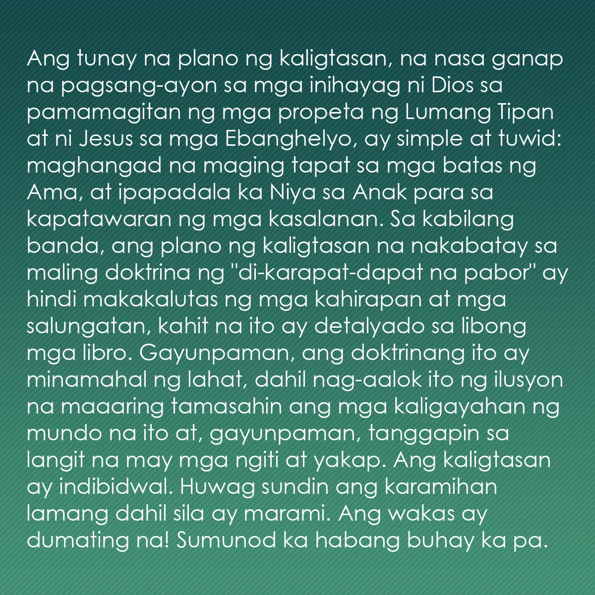0045 - Post tungkol sa Batas ng Diyos: Ang tunay na plano ng kaligtasan, na nasa ganap na...