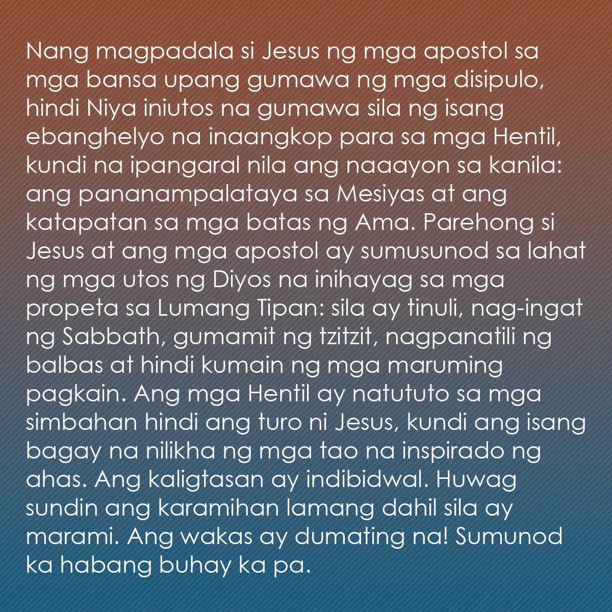0052 - Post tungkol sa Batas ng Diyos: Nang magpadala si Jesus ng mga apostol sa mga bansa...