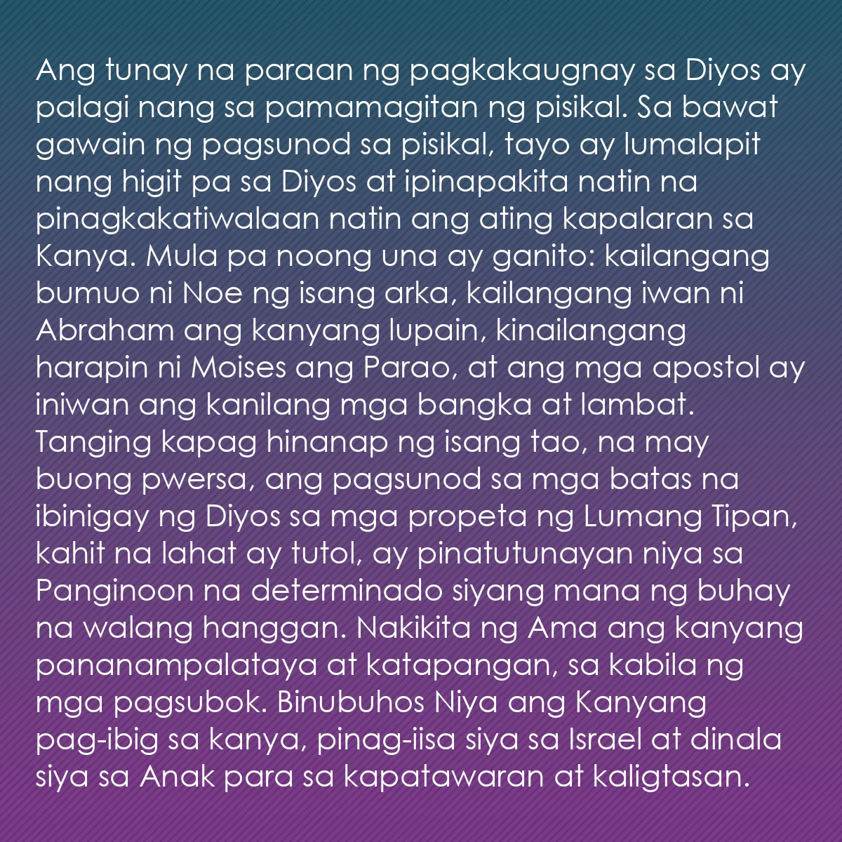 0054 - Post tungkol sa Batas ng Diyos: Ang tunay na paraan ng pagkakaugnay sa Diyos ay palagi...