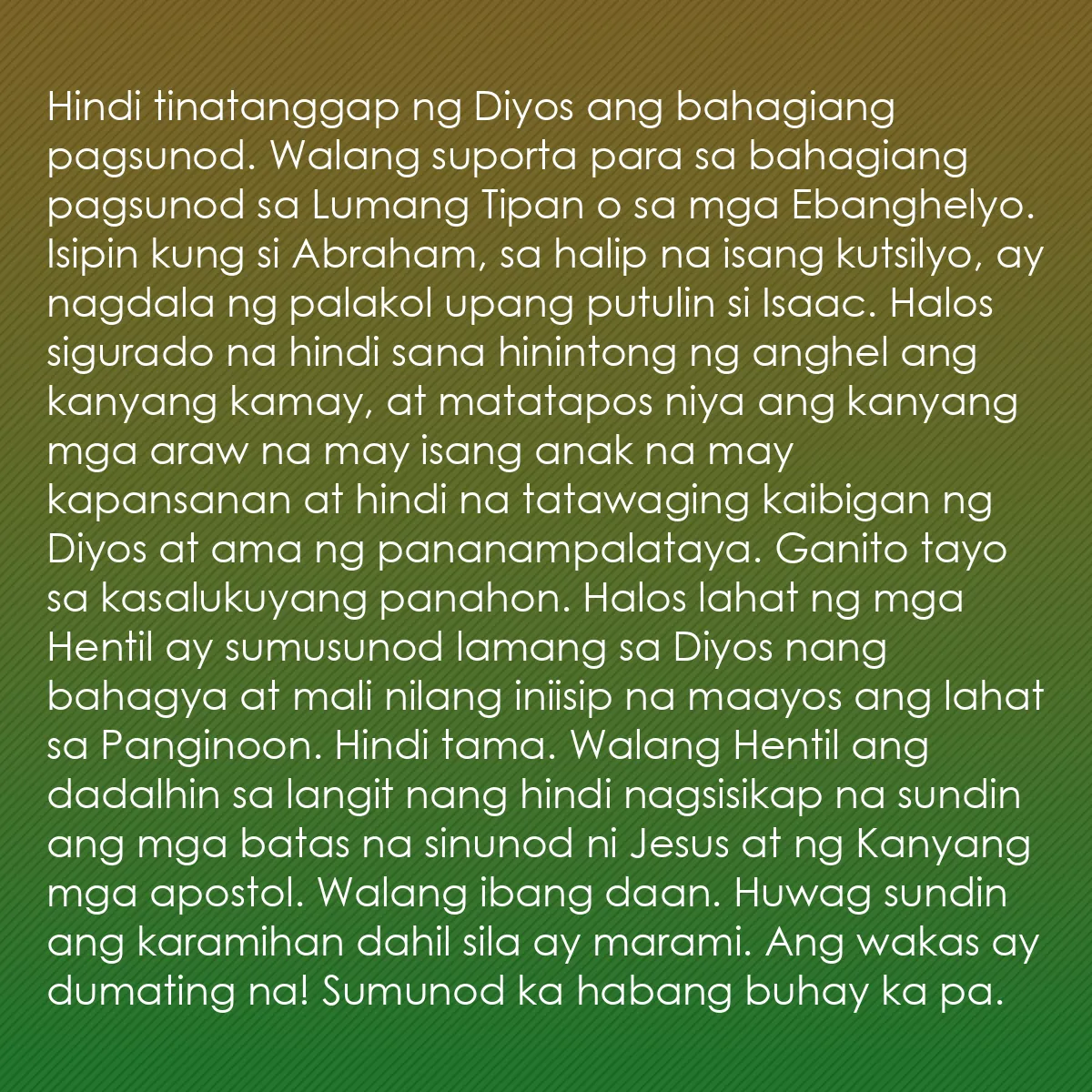 0056 - Post tungkol sa Batas ng Diyos: Hindi tinatanggap ng Diyos ang bahagiang pagsunod....