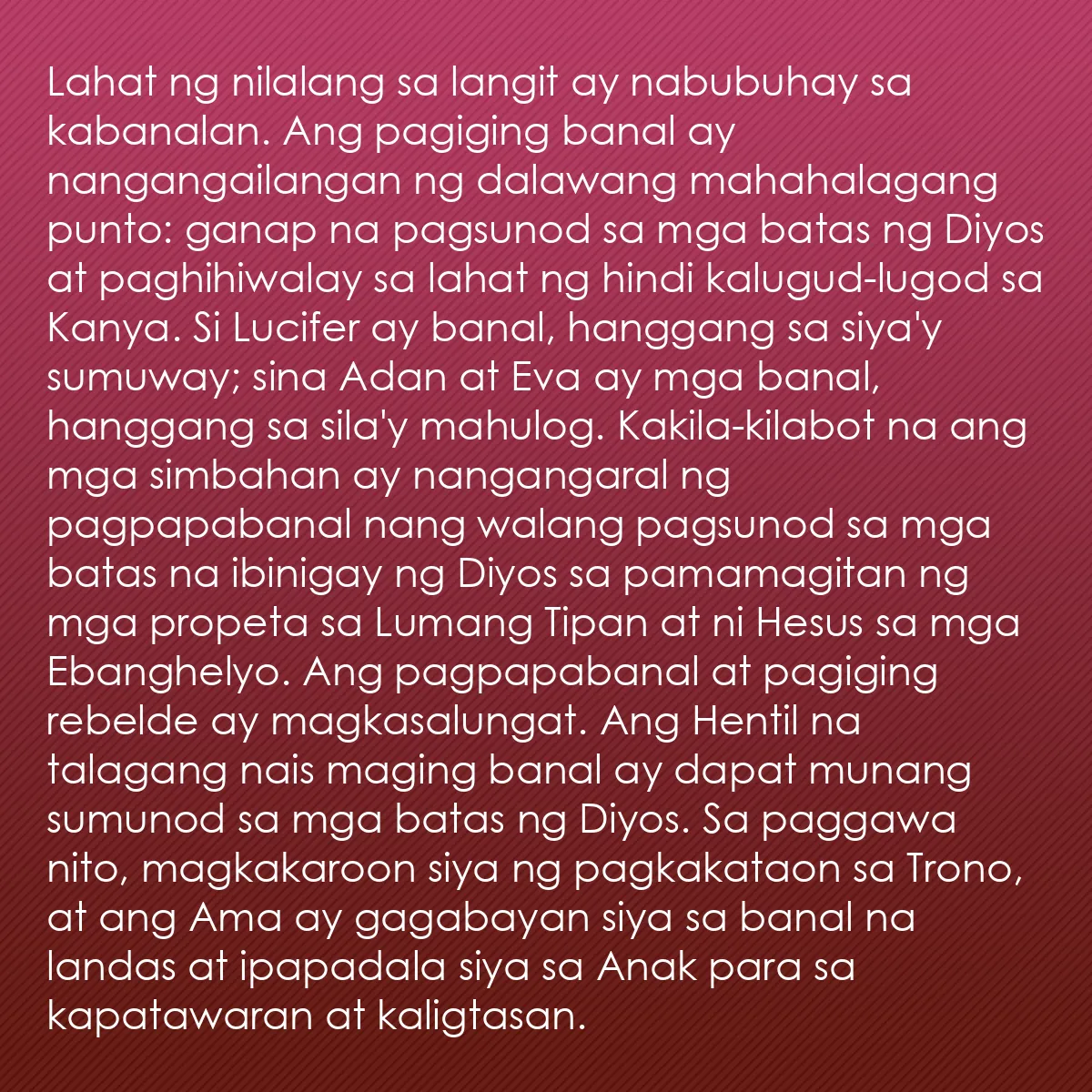 0059 - Post tungkol sa Batas ng Diyos: Lahat ng nilalang sa langit ay nabubuhay sa kabanalan....