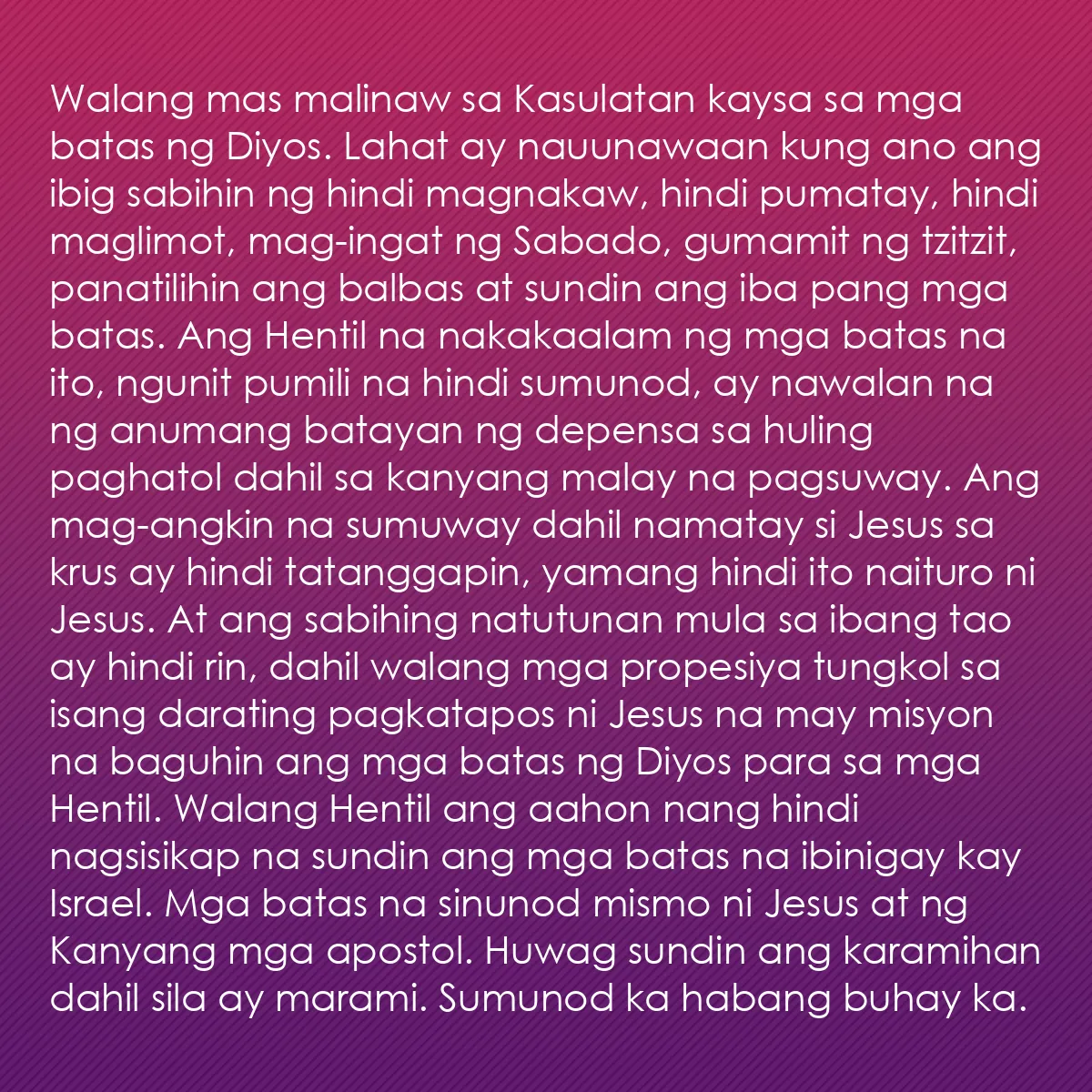 0081 - Post tungkol sa Batas ng Diyos: Walang mas malinaw sa Kasulatan kaysa sa mga batas...