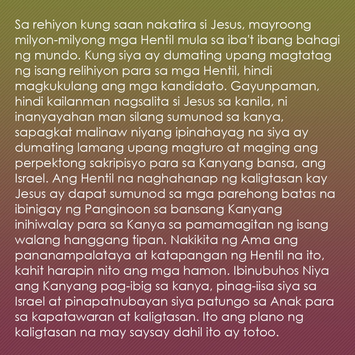 0088 - Post tungkol sa Batas ng Diyos: Sa rehiyon kung saan nakatira si Jesus, mayroong milyon-milyong...