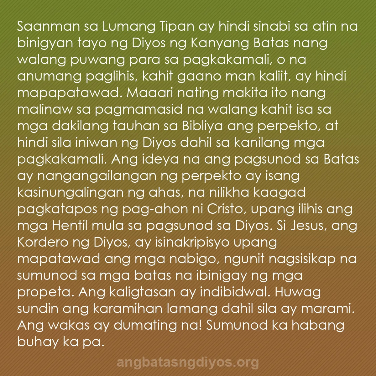 0089 - Post tungkol sa Batas ng Diyos: Saanman sa Lumang Tipan ay hindi sinabi sa atin na...