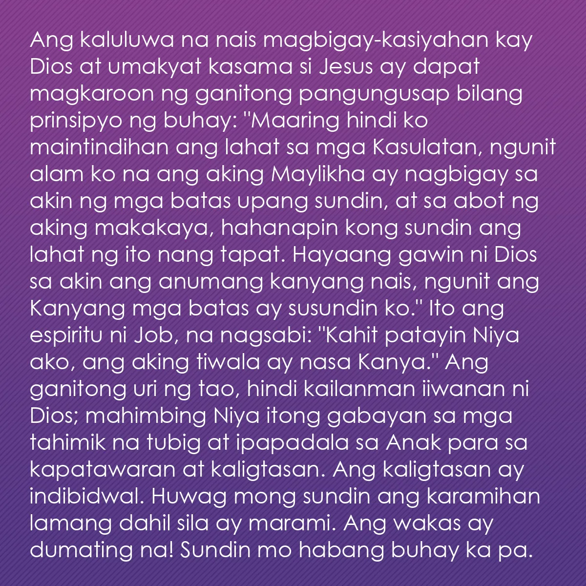 0091 - Post tungkol sa Batas ng Diyos: Ang kaluluwa na nais magbigay-kasiyahan kay Dios at...