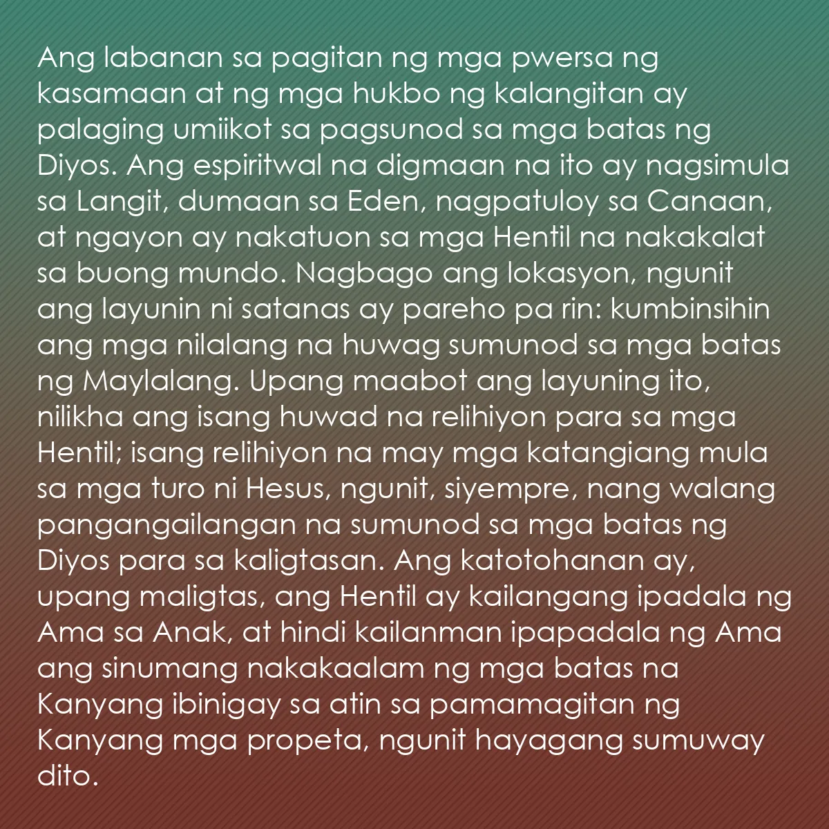 0093 - Post tungkol sa Batas ng Diyos: Ang labanan sa pagitan ng mga pwersa ng kasamaan at...