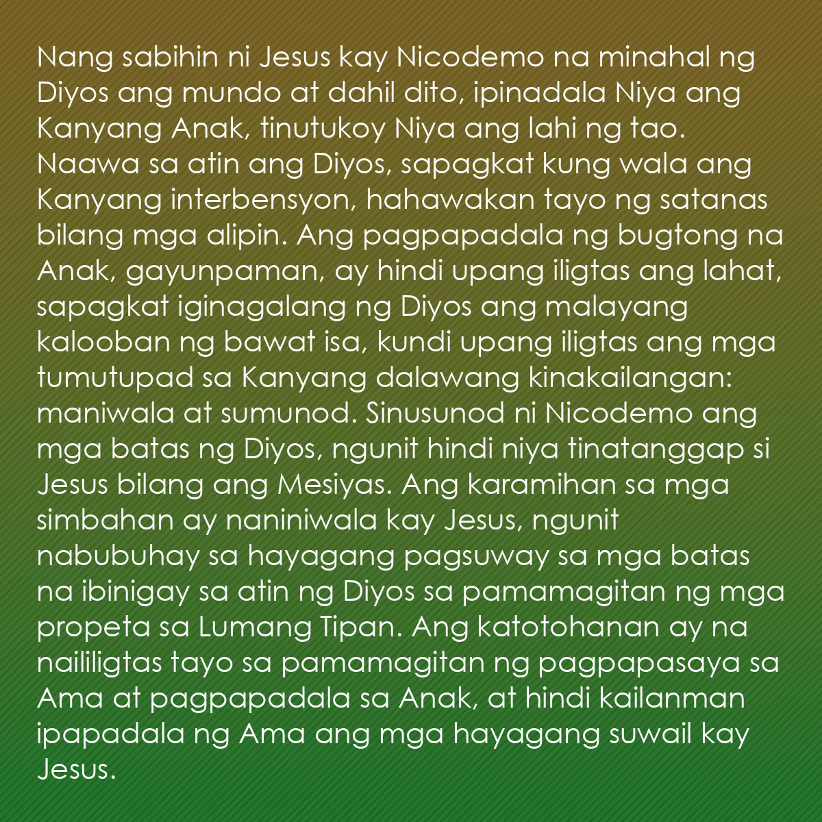 0096 - Post tungkol sa Batas ng Diyos: Nang sabihin ni Jesus kay Nicodemo na minahal ng Diyos...