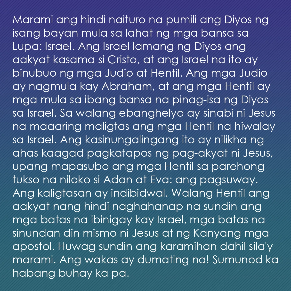 0097 - Post tungkol sa Batas ng Diyos: Marami ang hindi naituro na pumili ang Diyos ng isang...