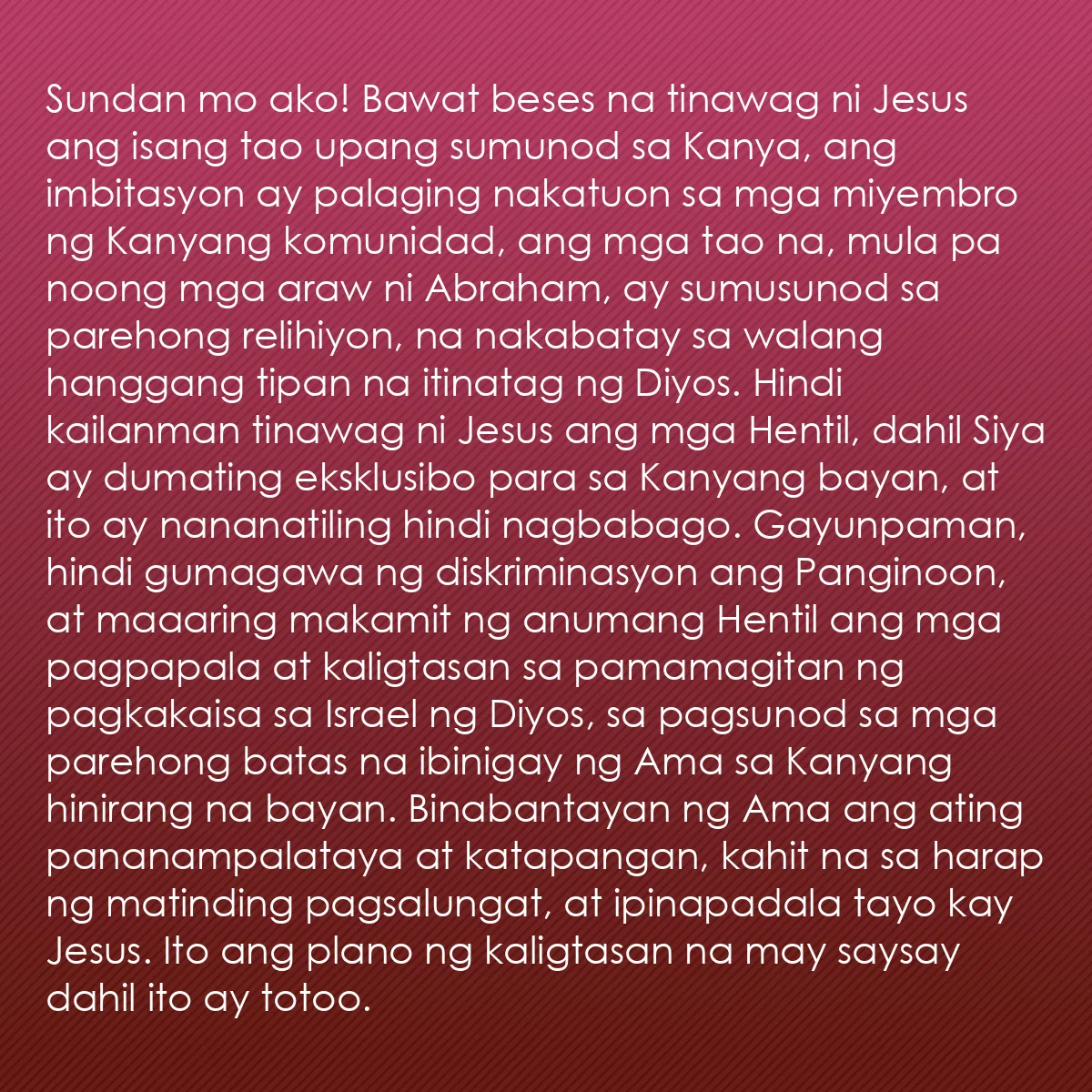 0099 - Post tungkol sa Batas ng Diyos: Sundan mo ako! Bawat beses na tinawag ni Jesus ang...