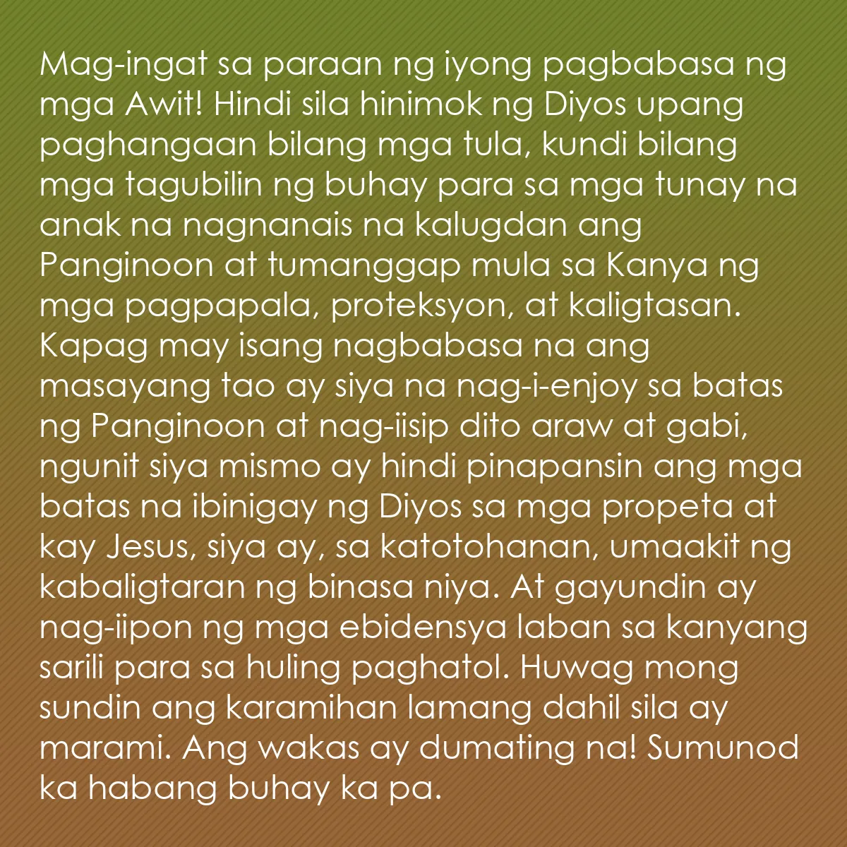 0109 - Post tungkol sa Batas ng Diyos: Mag-ingat sa paraan ng iyong pagbabasa ng mga Awit!...