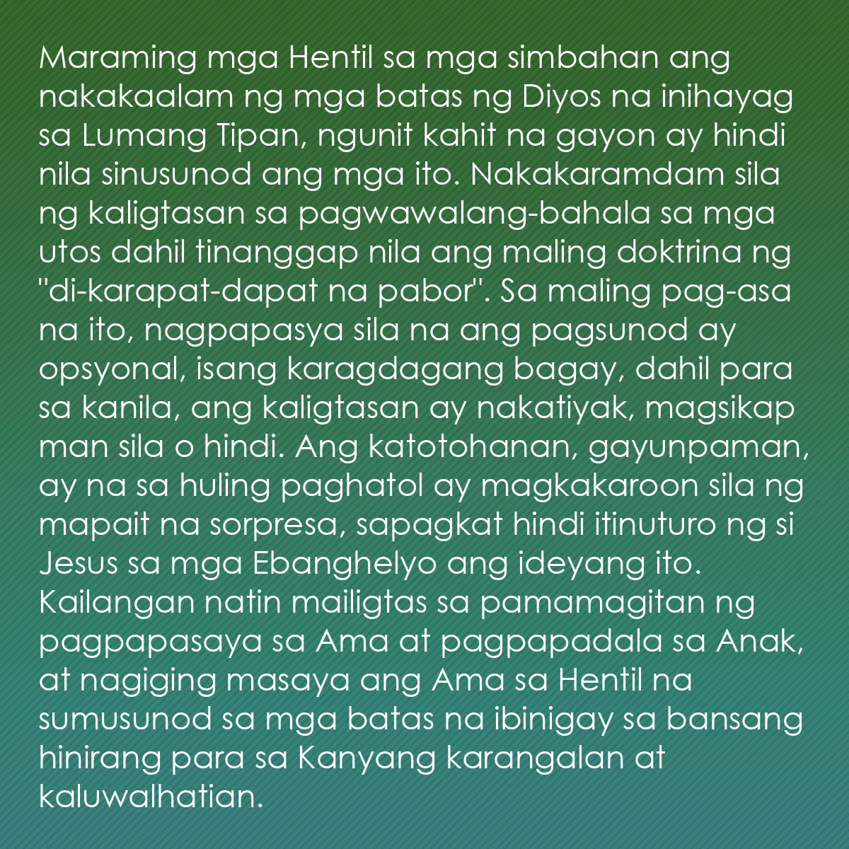 0110 - Post tungkol sa Batas ng Diyos: Maraming mga Hentil sa mga simbahan ang nakakaalam...