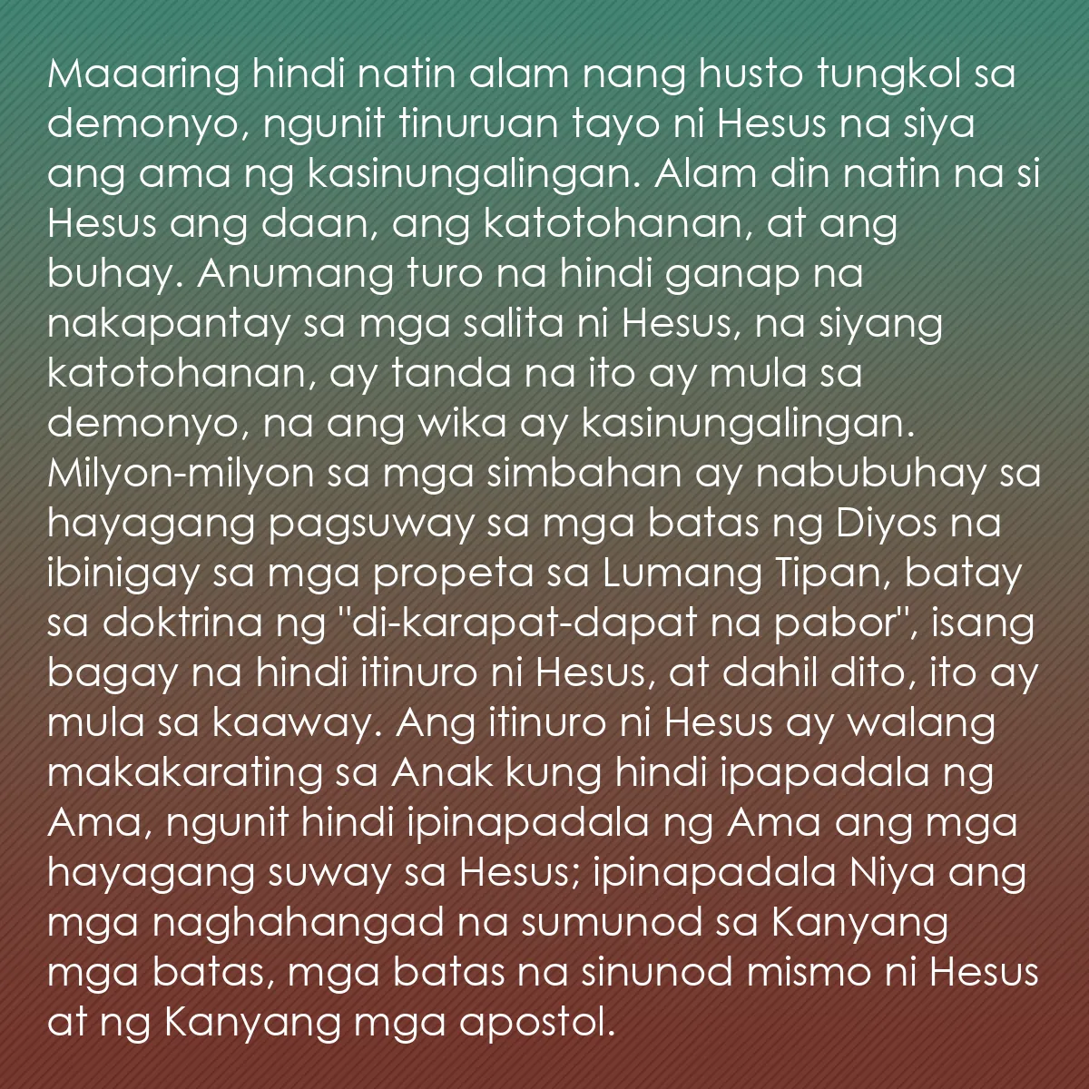 0113 - Post tungkol sa Batas ng Diyos: Maaaring hindi natin alam nang husto tungkol sa demonyo,...