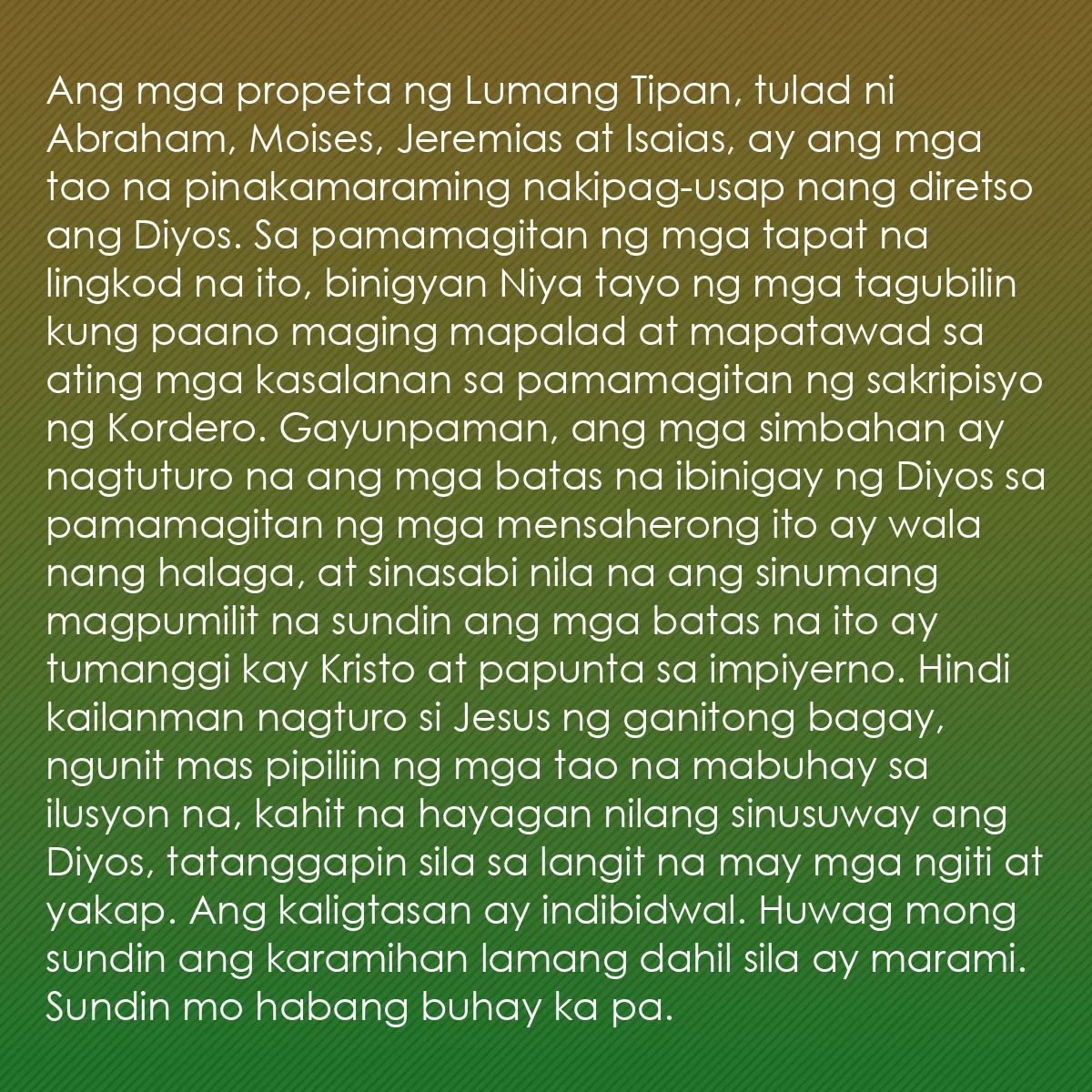 0116 - Post tungkol sa Batas ng Diyos: Ang mga propeta ng Lumang Tipan, tulad ni Abraham,...