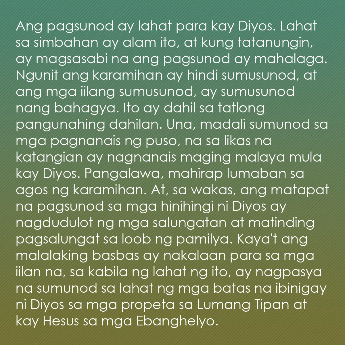 0123 - Post tungkol sa Batas ng Diyos: Ang pagsunod ay lahat para kay Diyos. Lahat sa simbahan...