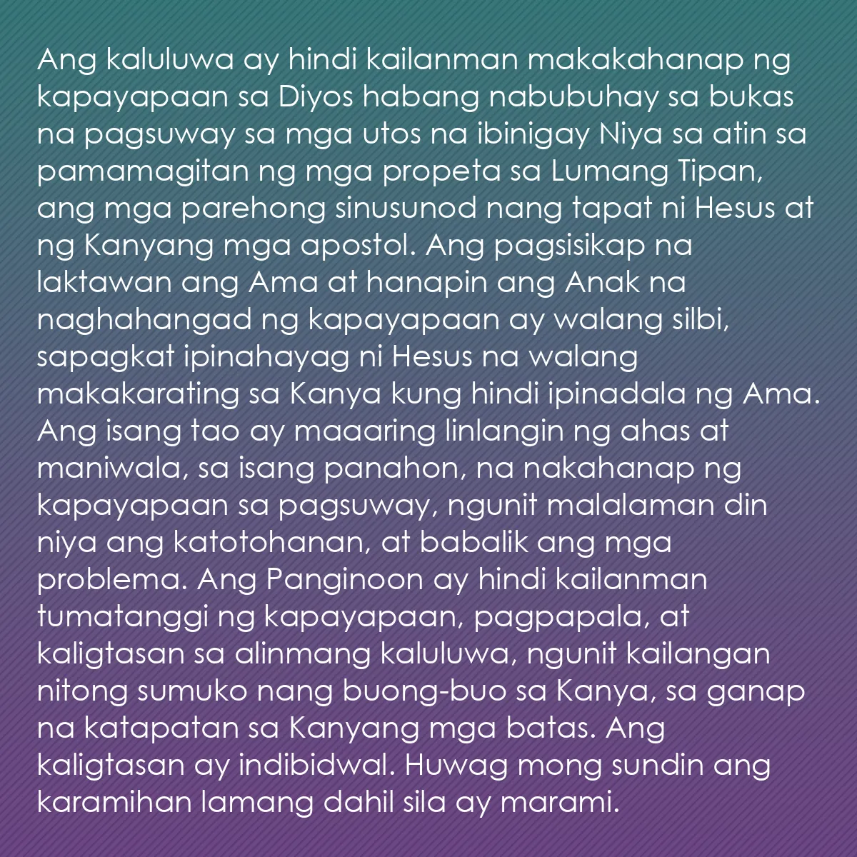 0124 - Post tungkol sa Batas ng Diyos: Ang kaluluwa ay hindi kailanman makakahanap ng kapayapaan...