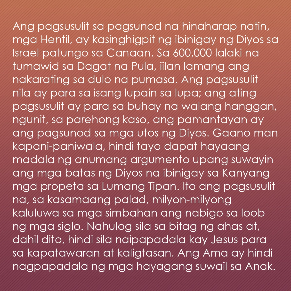 0126 - Post tungkol sa Batas ng Diyos: Ang pagsusulit sa pagsunod na hinaharap natin, mga...