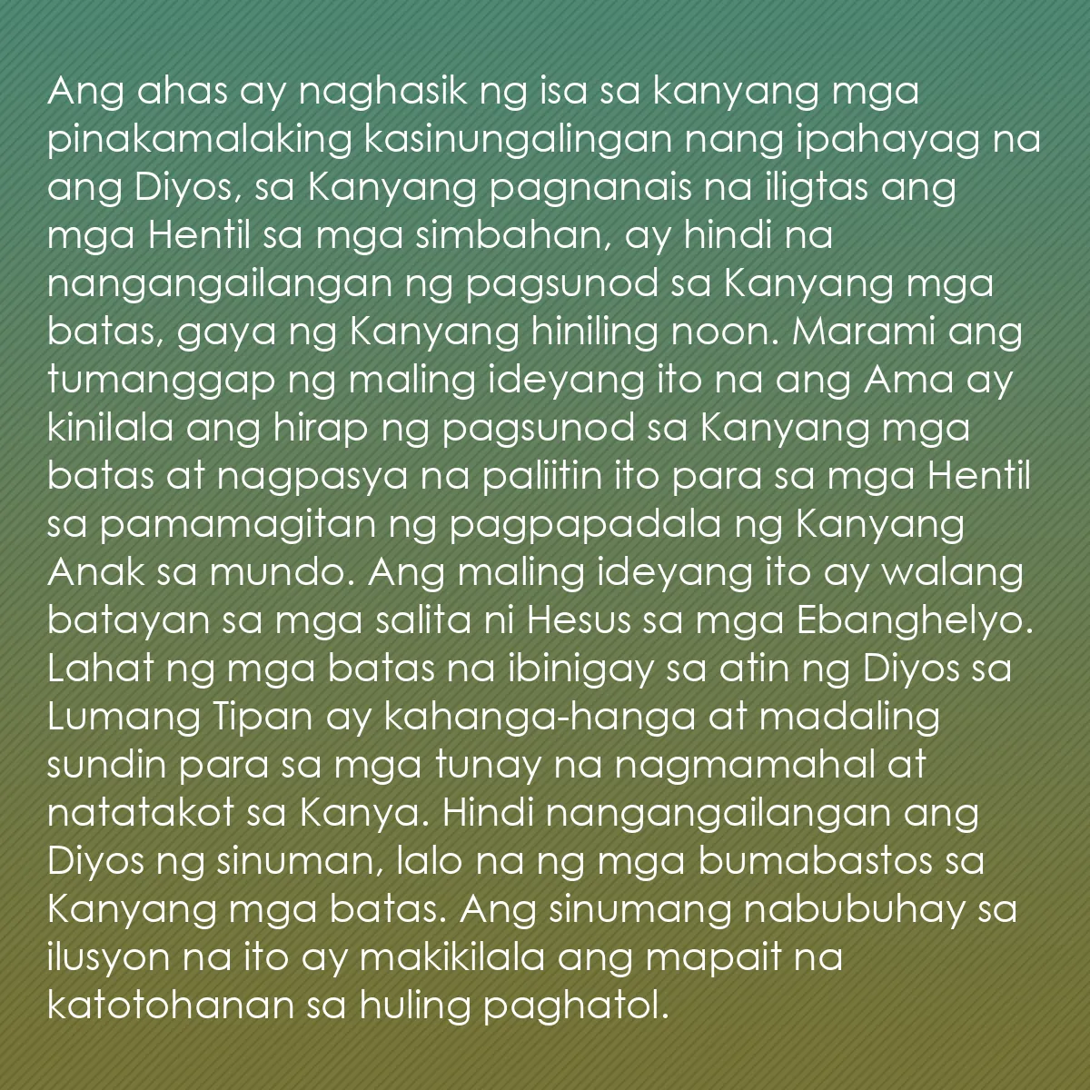 0143 - Post tungkol sa Batas ng Diyos: Ang ahas ay naghasik ng isa sa kanyang mga pinakamalaking...