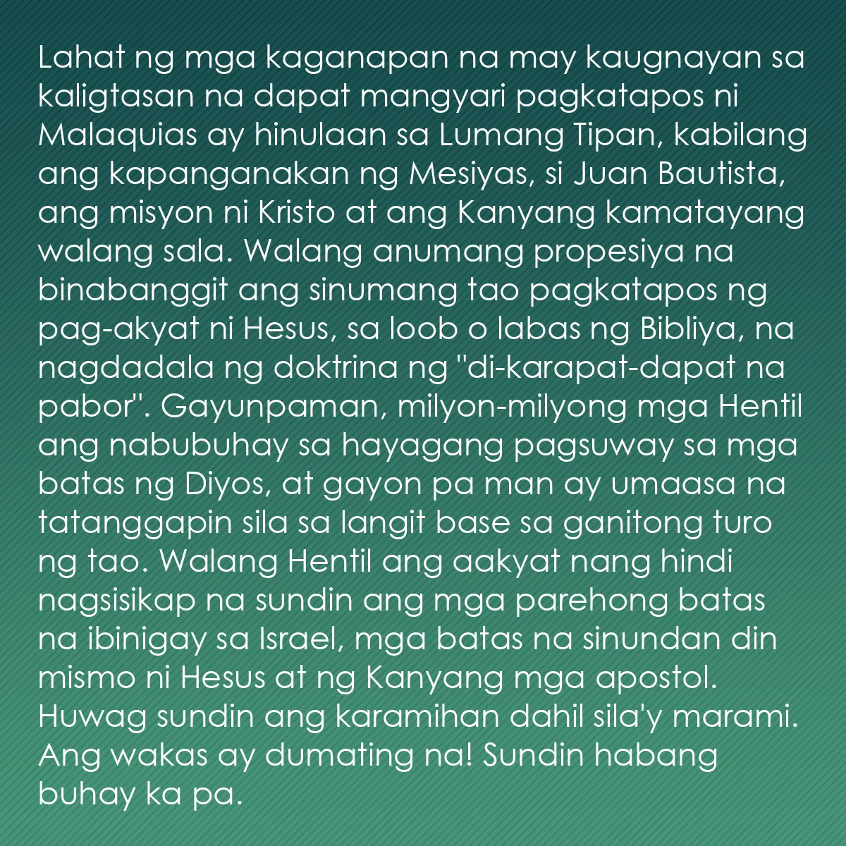 0145 - Post tungkol sa Batas ng Diyos: Lahat ng mga kaganapan na may kaugnayan sa kaligtasan...
