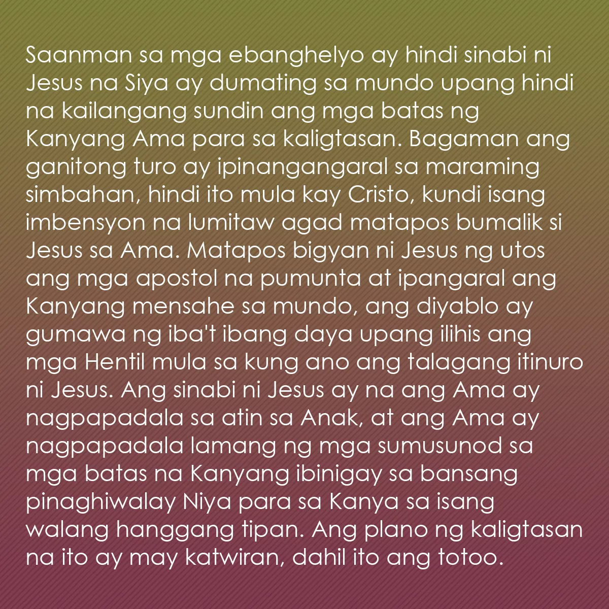 0148 - Post tungkol sa Batas ng Diyos: Saanman sa mga ebanghelyo ay hindi sinabi ni Jesus...