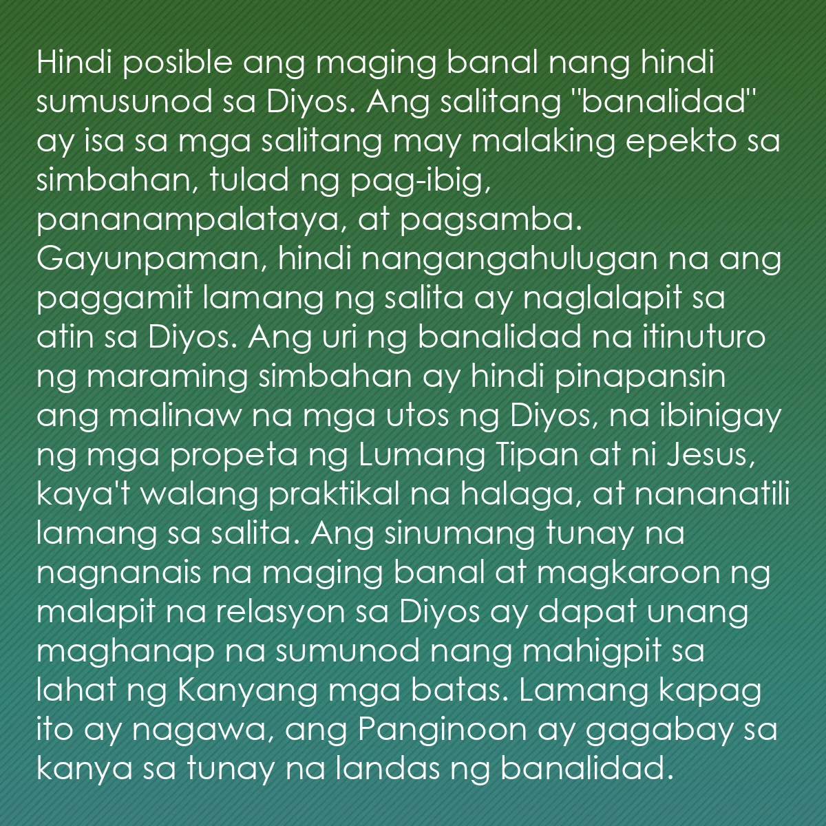 0150 - Post tungkol sa Batas ng Diyos: Hindi posible ang maging banal nang hindi sumusunod...