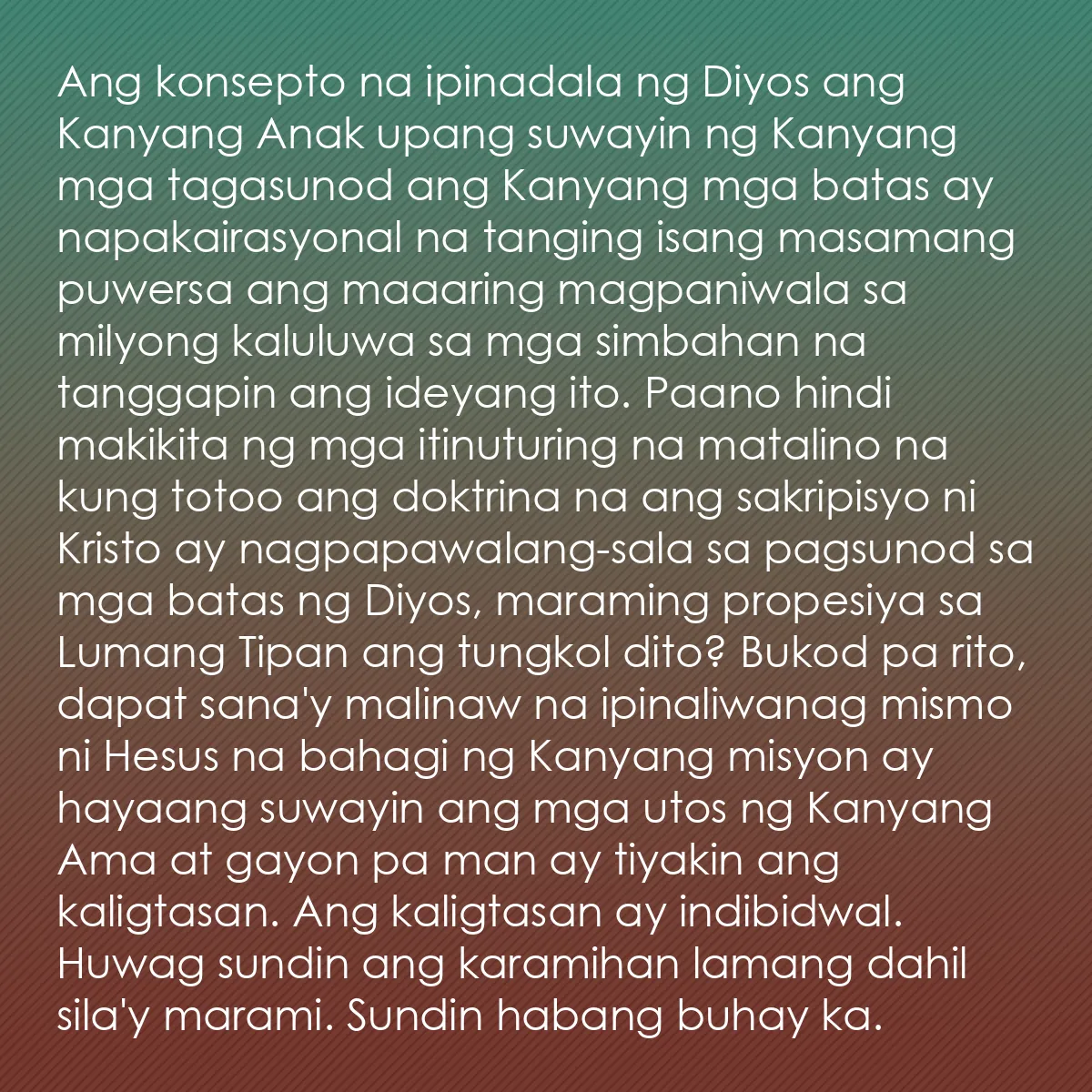 0153 - Post tungkol sa Batas ng Diyos: Ang konsepto na ipinadala ng Diyos ang Kanyang Anak...