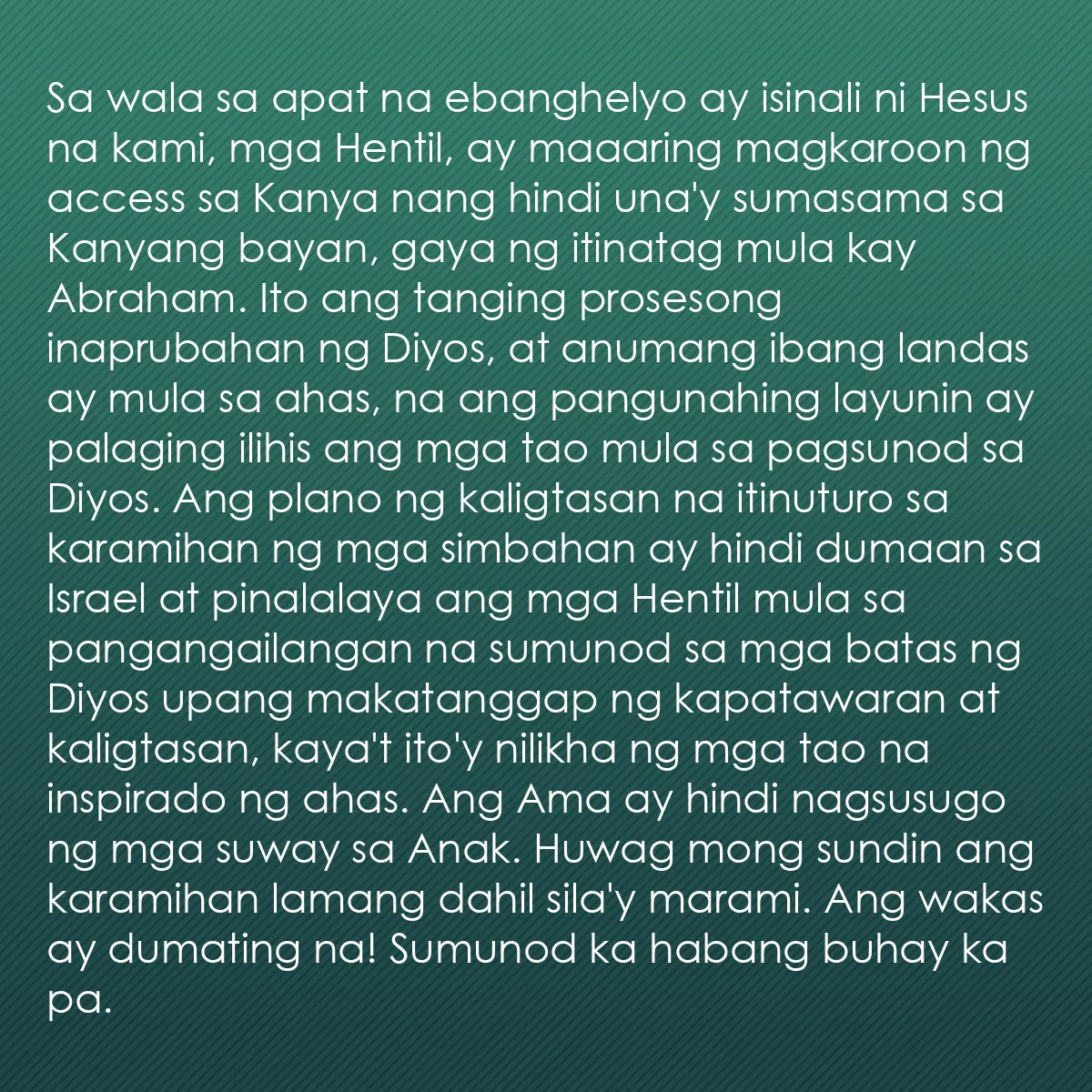 0160 - Post tungkol sa Batas ng Diyos: Sa wala sa apat na ebanghelyo ay isinali ni Hesus...
