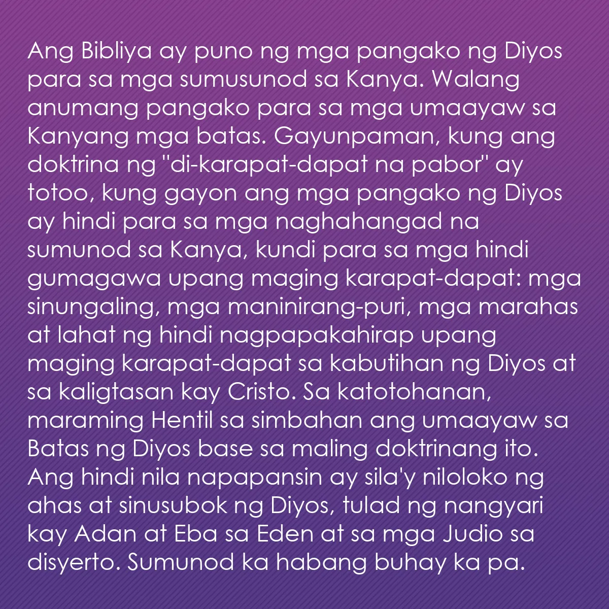 0171 - Post tungkol sa Batas ng Diyos: Ang Bibliya ay puno ng mga pangako ng Diyos para sa...