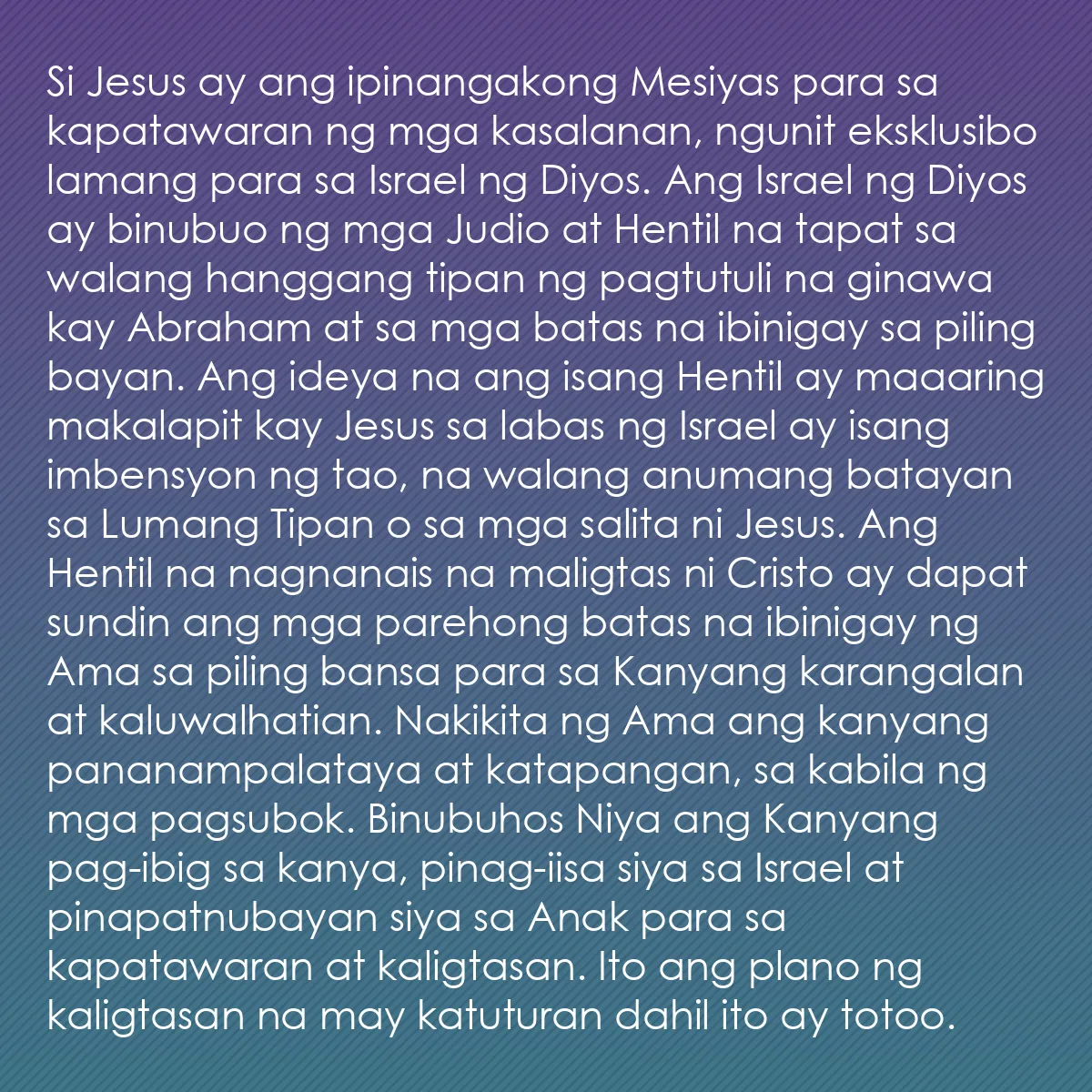 0182 - Post tungkol sa Batas ng Diyos: Si Jesus ay ang ipinangakong Mesiyas para sa kapatawaran...