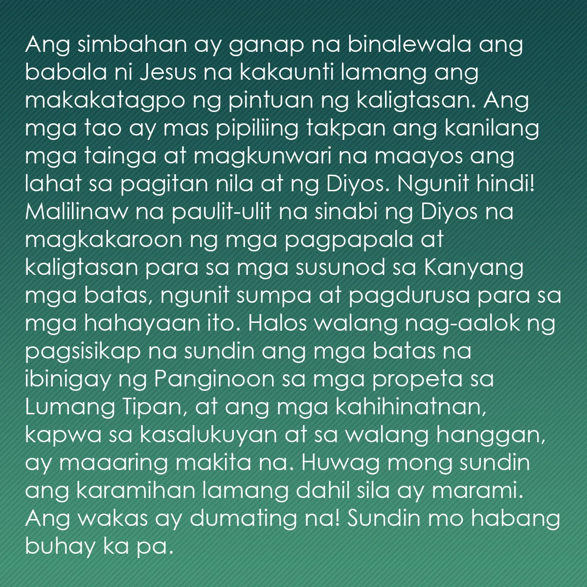 0185 - Post tungkol sa Batas ng Diyos: Ang simbahan ay ganap na binalewala ang babala ni...