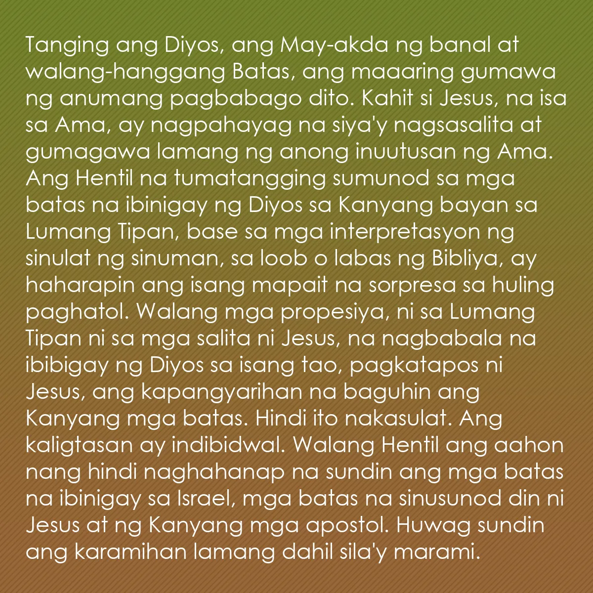 0189 - Post tungkol sa Batas ng Diyos: Tanging ang Diyos, ang May-akda ng banal at walang-hanggang...