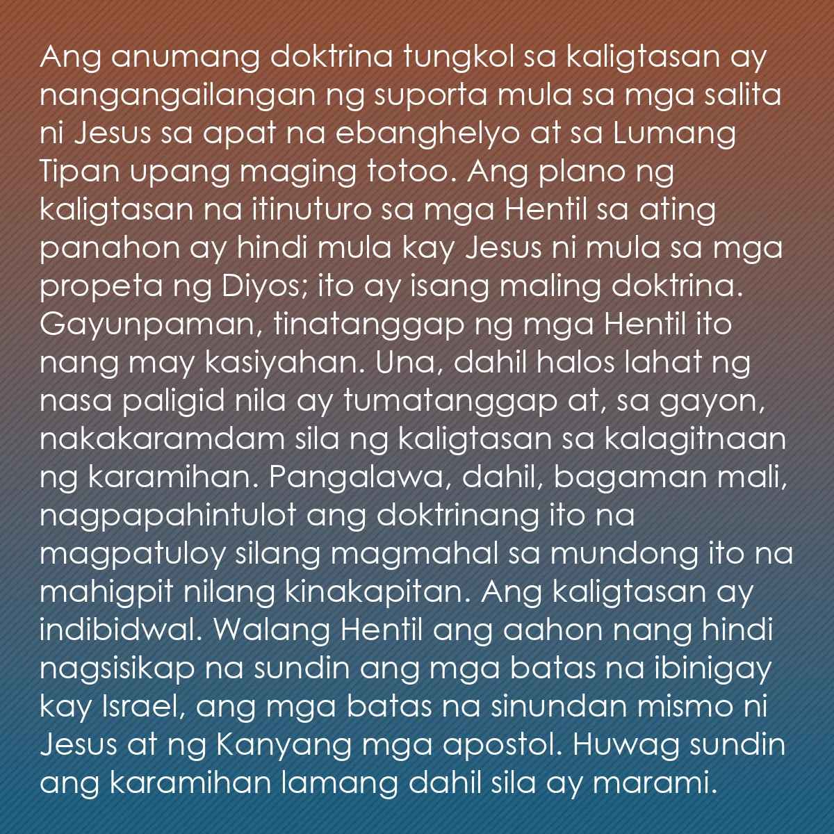 0192 - Post tungkol sa Batas ng Diyos: Ang anumang doktrina tungkol sa kaligtasan ay nangangailangan...