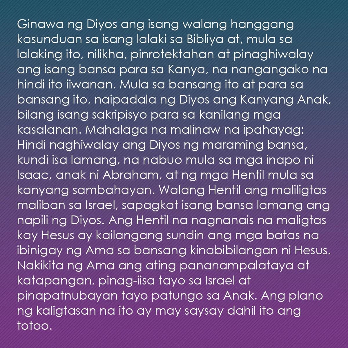 0194 - Post tungkol sa Batas ng Diyos: Ginawa ng Diyos ang isang walang hanggang kasunduan...