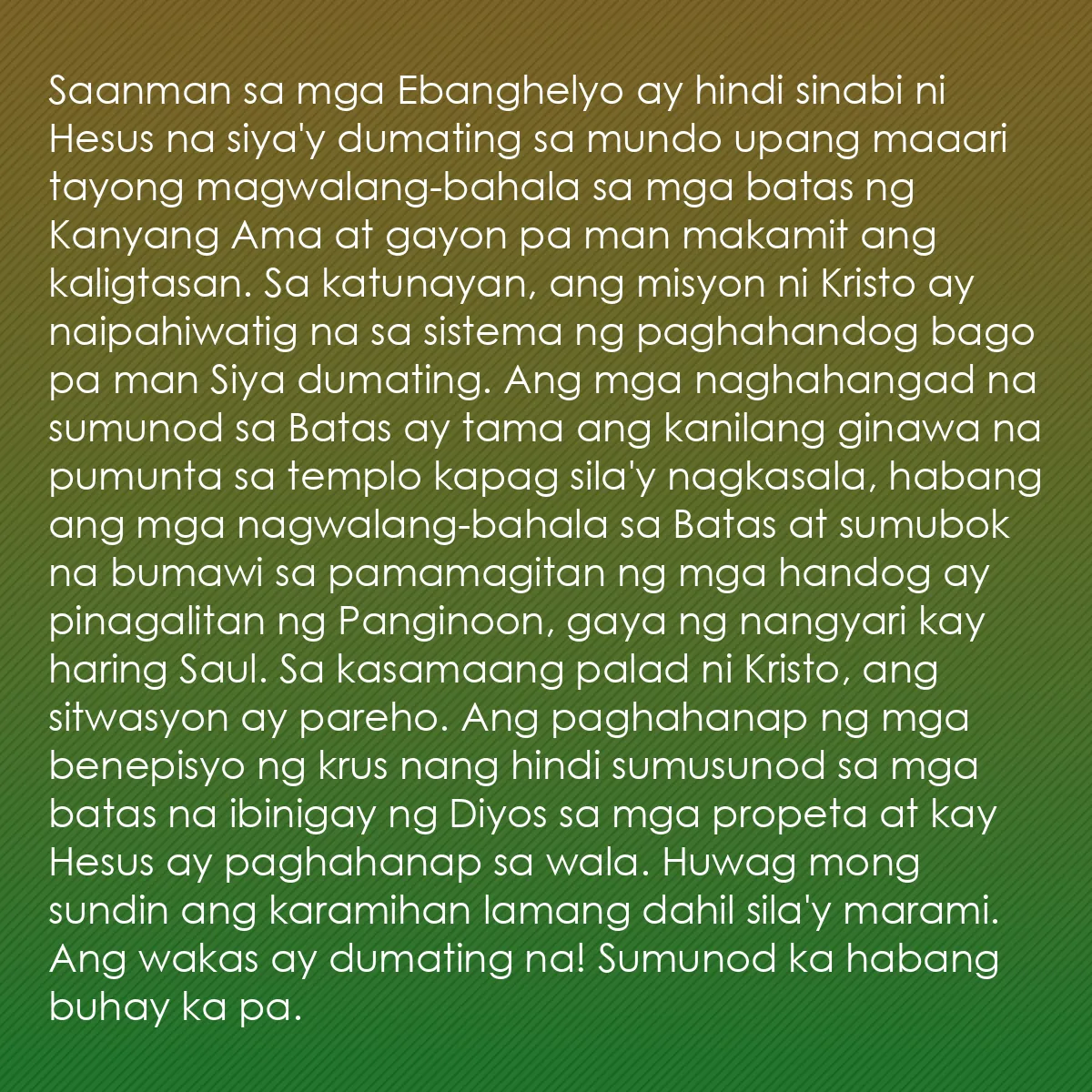 0196 - Post tungkol sa Batas ng Diyos: Saanman sa mga Ebanghelyo ay hindi sinabi ni Hesus...