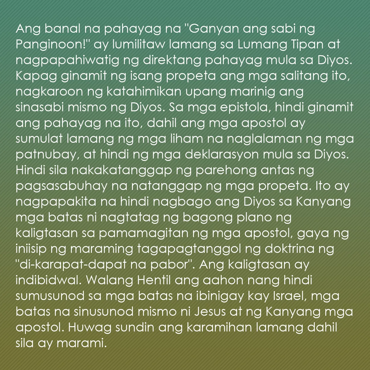 0203 - Post tungkol sa Batas ng Diyos: Ang banal na pahayag na "Ganyan ang sabi ng Panginoon!"...
