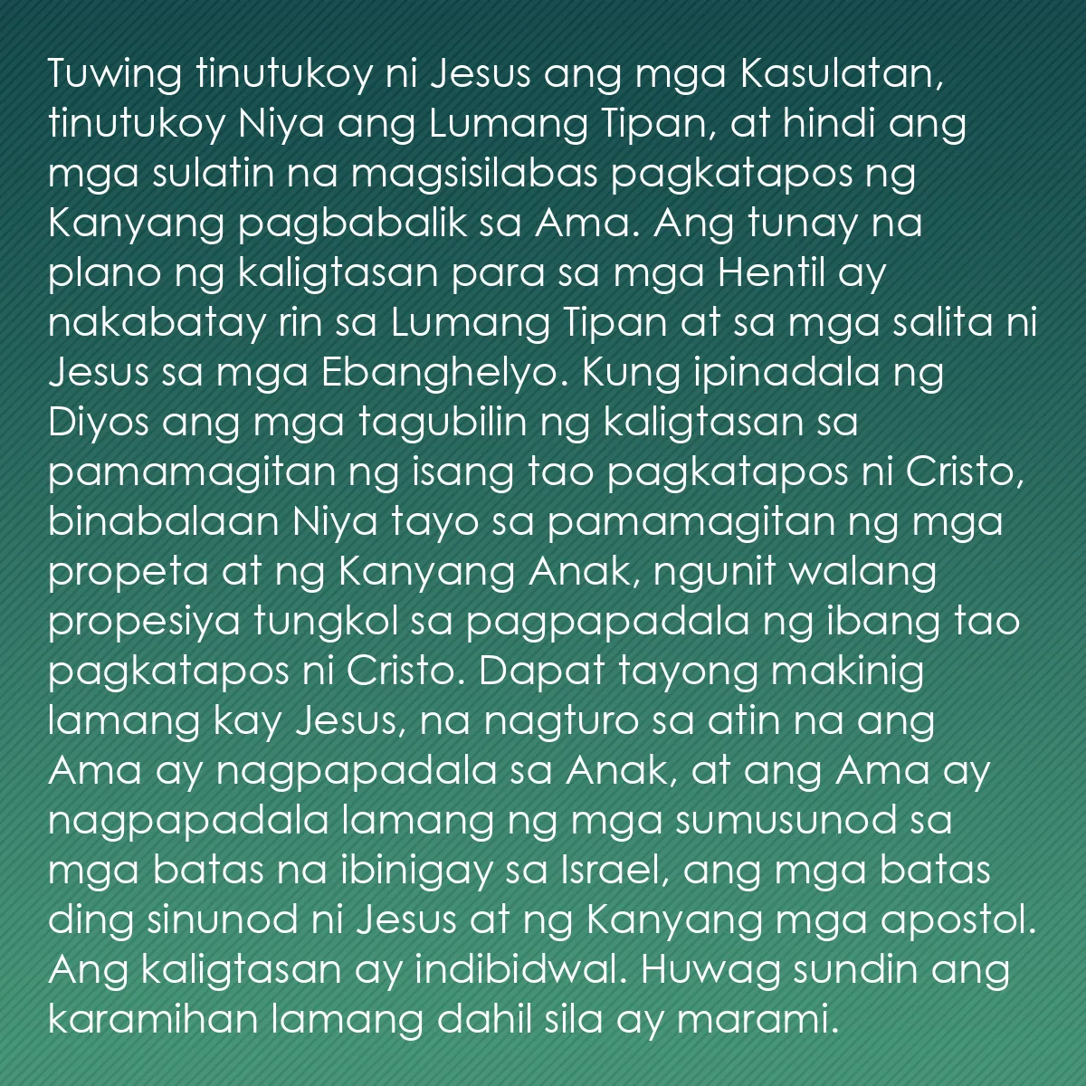 0205 - Post tungkol sa Batas ng Diyos: Tuwing tinutukoy ni Jesus ang mga Kasulatan, tinutukoy...