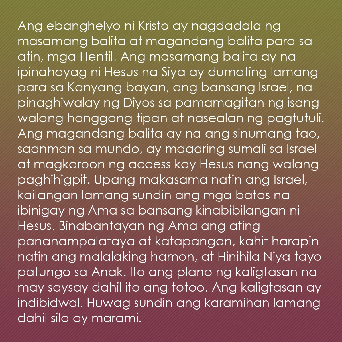 0208 - Post tungkol sa Batas ng Diyos: Ang ebanghelyo ni Kristo ay nagdadala ng masamang...