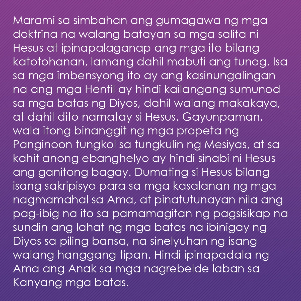 0211 - Post tungkol sa Batas ng Diyos: Marami sa simbahan ang gumagawa ng mga doktrina na...