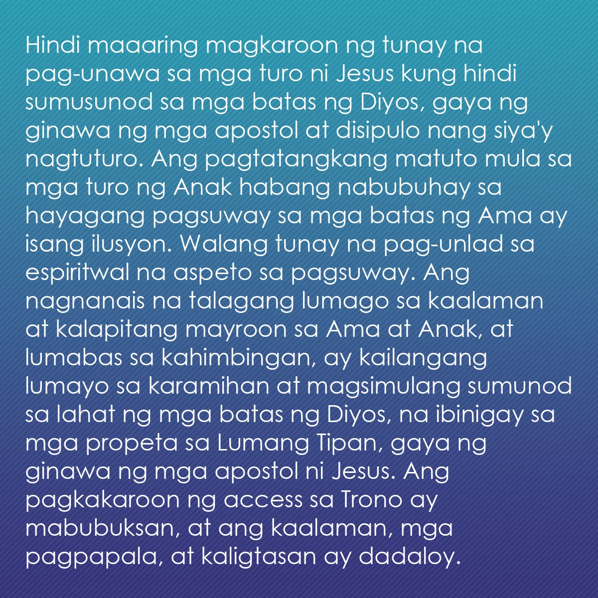 0215 - Post tungkol sa Batas ng Diyos: Hindi maaaring magkaroon ng tunay na pag-unawa sa...