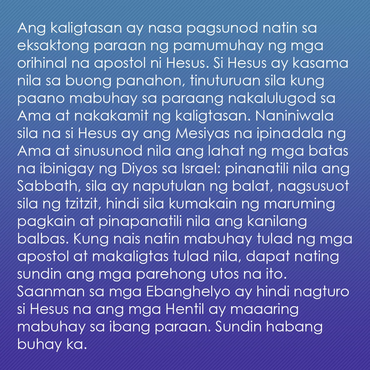 0247 - Post tungkol sa Batas ng Diyos: Ang kaligtasan ay nasa pagsunod natin sa eksaktong...