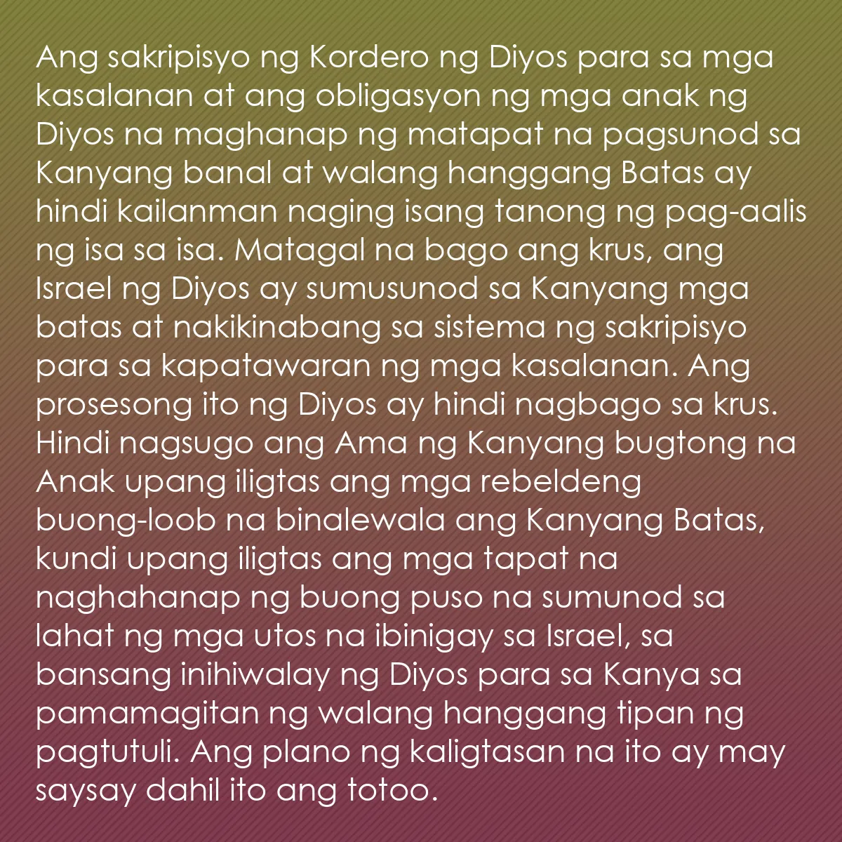 0248 - Post tungkol sa Batas ng Diyos: Ang sakripisyo ng Kordero ng Diyos para sa mga kasalanan...