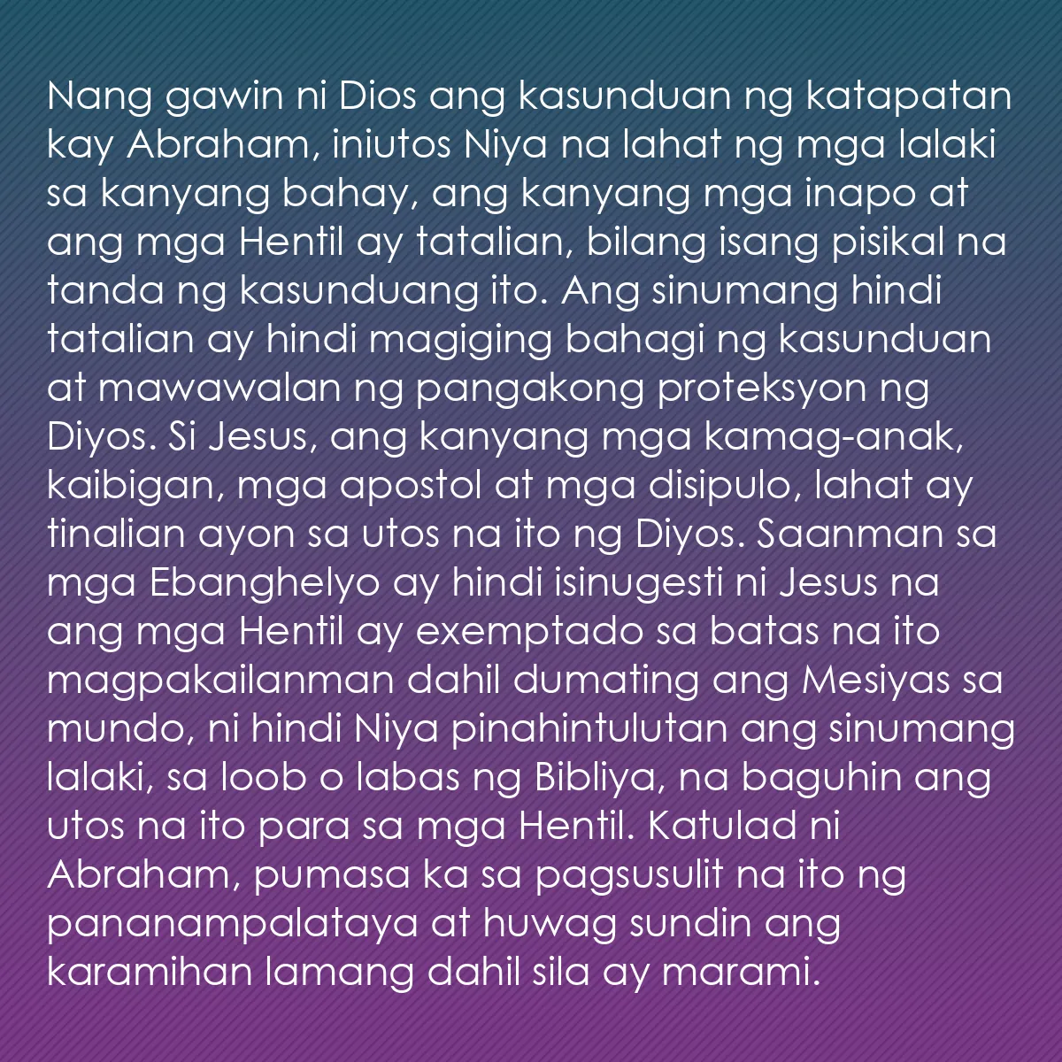0254 - Post tungkol sa Batas ng Diyos: Nang gawin ni Dios ang kasunduan ng katapatan kay...