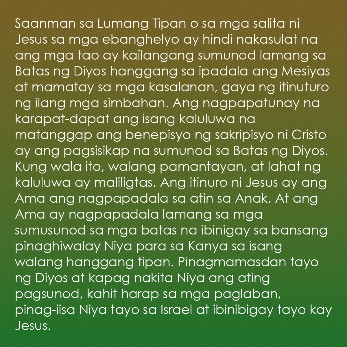 0256 - Post tungkol sa Batas ng Diyos: Saanman sa Lumang Tipan o sa mga salita ni Jesus sa...