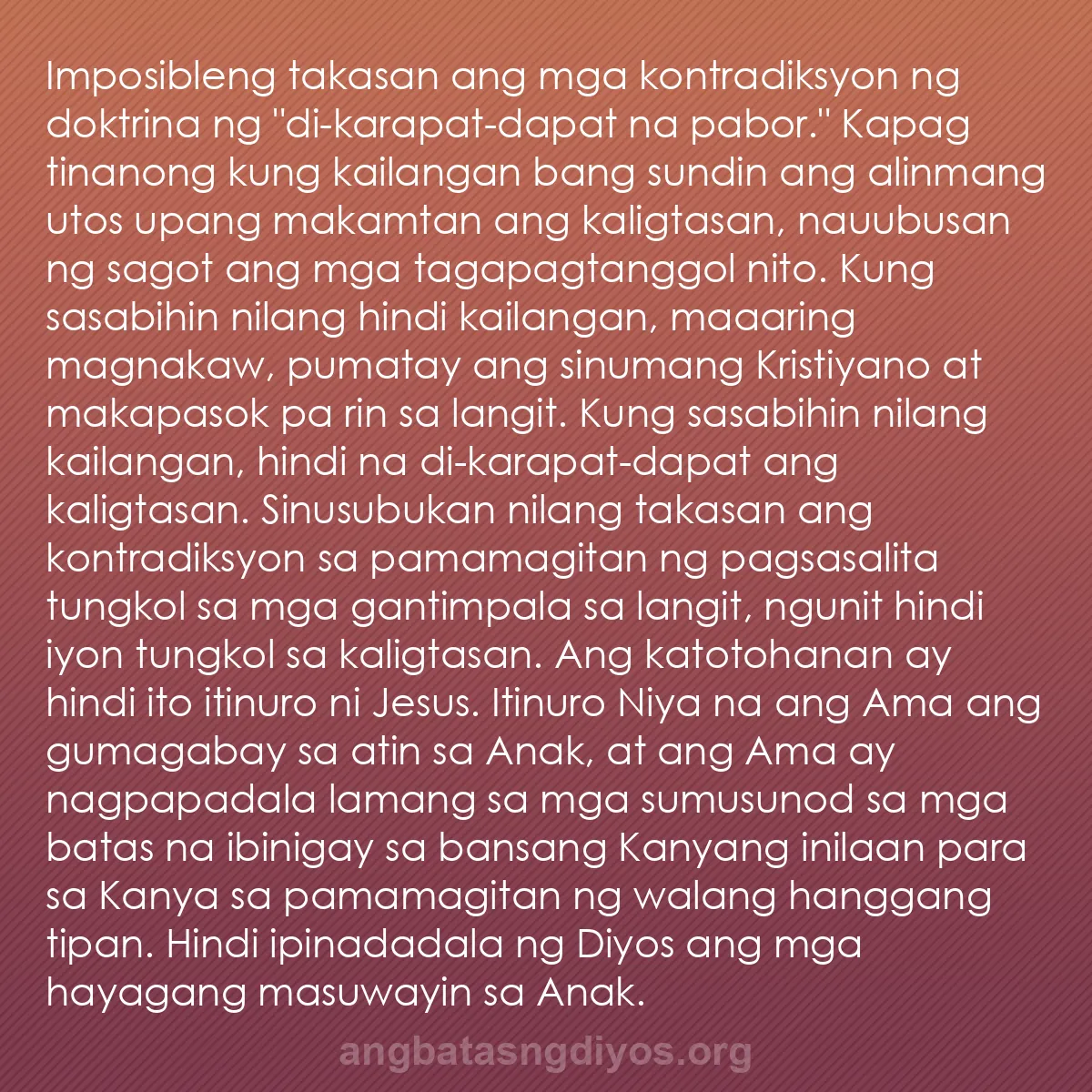 b0006 - Post tungkol sa Batas ng Diyos: Imposibleng takasan ang mga kontradiksyon ng doktrina ng "di-karapat-dapat...