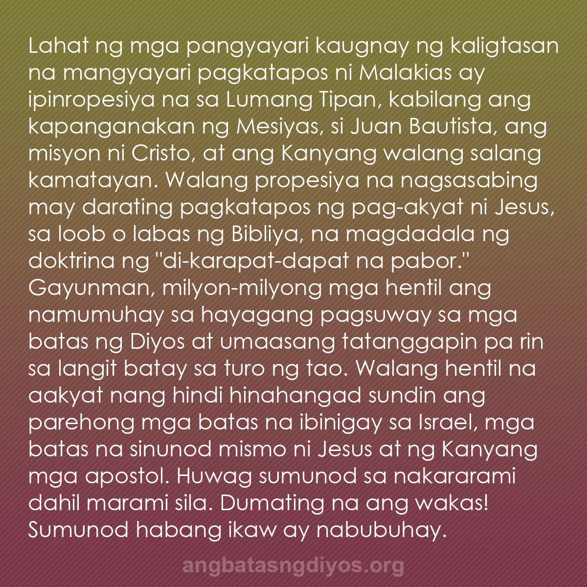 b0008 - Post tungkol sa Batas ng Diyos: Lahat ng mga pangyayari kaugnay ng kaligtasan na mangyayari...
