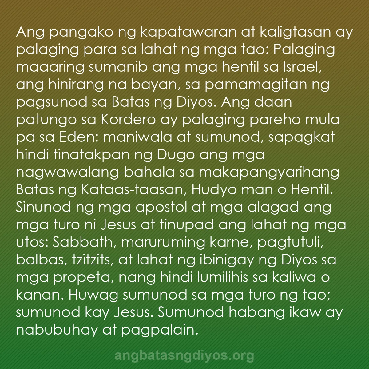 b0016 - Post tungkol sa Batas ng Diyos: Ang pangako ng kapatawaran at kaligtasan ay palaging para sa...