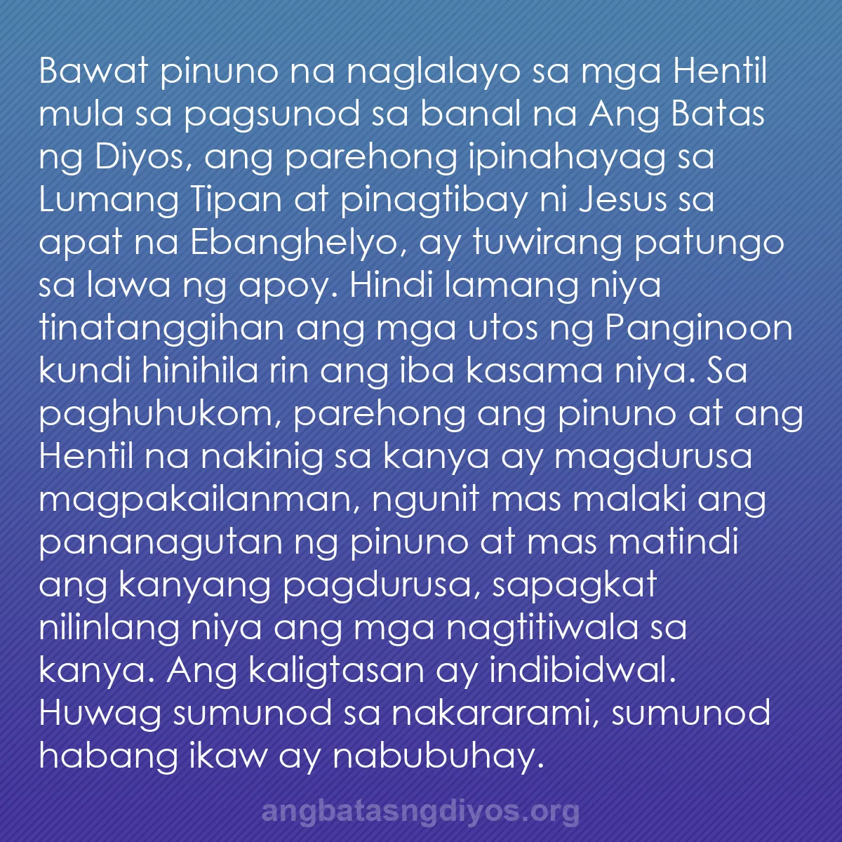 b0027 - Post tungkol sa Batas ng Diyos: Bawat pinuno na naglalayo sa mga Hentil mula sa pagsunod sa...